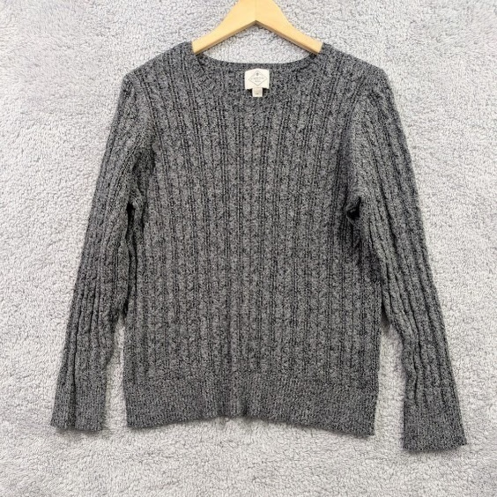 St John's Bay Cable Knit Sweater Women's XXL Gray Marled Cotton Blend Crew Neck